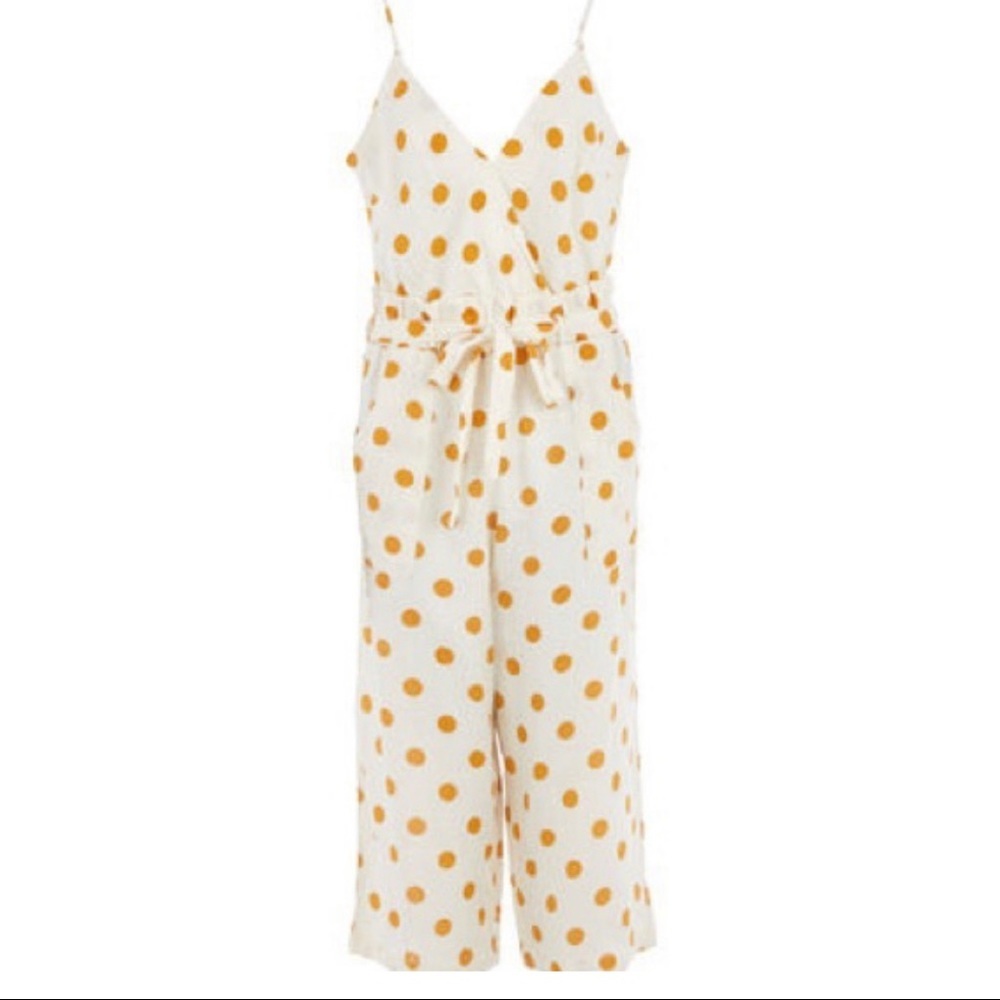 Monteau Linen Blend Gold Polka Dot Jumpsuit (XS)